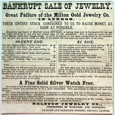 1877 Milton Gold Jewelry Bankruptcy Sale Advertisement Victorian Ralston Chicago picture
