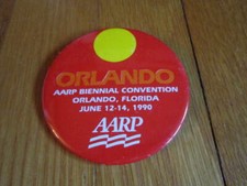 Vintage AARP Button Convention Orland Fl 1990 Big Orange Pin Sun Collectible picture