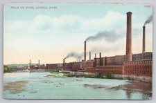 Lowell Massachusetts MA Mills & Smokestacks River View Postcard  c1915 picture
