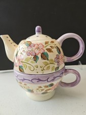 Tea For One Stackable FLORAL Teapot and Cup 3 Piece Set  picture