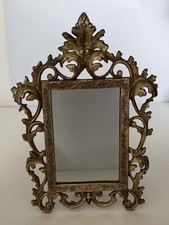 Vintage Ornate Rococo Style Easel /Walk Mirror Metal Frame  12”X9” picture