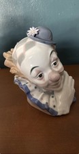 Vintage Lladro 5130 Pensive Clown In Bowler Hat Porcelain Head Bust With Stand picture
