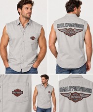 Harley Davidson Mens XL Sleeveless Shirt 2010 Gray Biker Motorcycle Eagle Logo picture