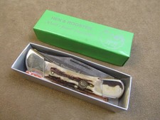 NOS VINTAGE HEN & ROOSTER 361-DS/D DAMASCUSS STEEL LOCKBACK STAG POCKET KNIFE picture