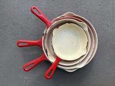 GRISWOLD VINTAGE RED ENAMEL CAST IRON SET OF 4 SKILLETS picture