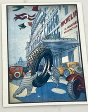 VTG MICHELIN MINI POSTER CARD THE MICHELIN AGENCY IN ITALY 1930 THE BEST TIRE picture