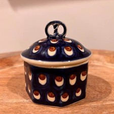 Bolesławiec Ceramika Artystyczna Peacock Eye Lidded Pottery Jar Poland 2.5-3” picture