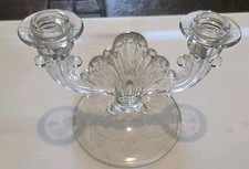 Vintage Cambridge Glass Double Candle Holder Etched Crystal Candelabra 1930s picture