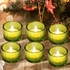 JOYIT Green Votive Candle Holders, 6 Pack Glass Tealight Cups picture