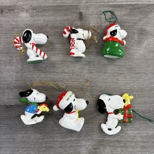 Vintage Snoopy Ornaments Lot of 6 Japan Candy Cane Stocking Winter Holiday picture