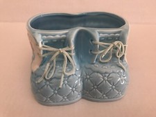Ceramic Laced Light Blue Baby Bootie Nursery Planter Rare picture