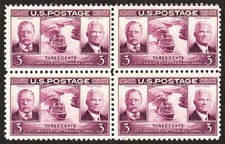 1939 Theodore Teddy Roosevelt 86 year old 3 Cent US Postage Stamp block MINT picture