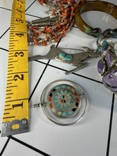 Vintage Zuni Lolita Natachu Reversible Spinner Pendant Sunface Thunderbird picture