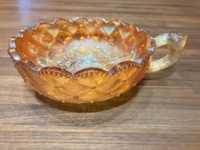 Imperial Carnival Glass Pansy Iridescent Marigold Handled Quilted Nappy Bowl VTG picture