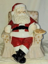 Plaster Chalkware Cookie Jar Sleeping Santa Claus in Chair With Cookies & Milk  picture