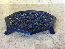 Cast Iron Trivet Cobalt Blue Octagonal Footed 7