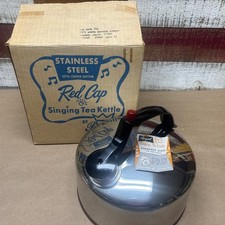 VINTAGE STAINLESS STEEL COPPER BOTTOM RED CAP REGAL WARE SINGING TEA KETTLE picture