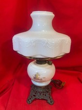 Antique Oil & Electric Table Lamp Aladdin Shade Queen Anne 2 Burner Glass Font picture