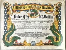 Original WWII 1945 Domain Of The Golden Dragon Certificate USS Admiral Rodman picture