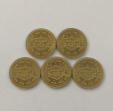 5 Showbiz Pizza Place Brass Coin Play Token - 1980's Rare Vintage Collectible picture
