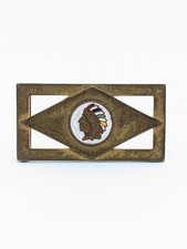 Vintage IORM Brass Belt Buckle Art Deco Indian Chief TOTE Enamel 1-Inch picture