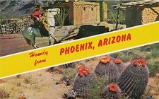 Postcard AZ: Howdy from Phoenix, Arizona, Cowboy & Barrel Cactus picture