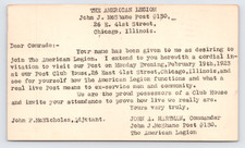 1923 American Legion John J McShane Post 130 Postal Card Chicago IL WWI Veterans picture
