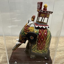 Vintage Kondapalli Wooden Elephant Howdah Rider Figurine Indian Acrylic Case picture