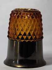 Amber Glass Diamond Point Fairy Lamp on Bronzed Metal Base Vtg c1970's 5