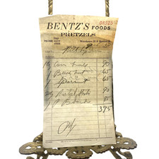 Vintage Bentz's Foods Pretzels Sales Receipt 1950 York PA Beige Original Bakery picture