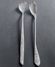 2 Vtg Sweden Modernist Stainless Iced Tea Condiment Spoons MCM Flatware 7.25” picture