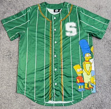 The Simpsons Baseball Jersey Fashion Nova Mens Green Pinstripe Button Up Shirt S picture
