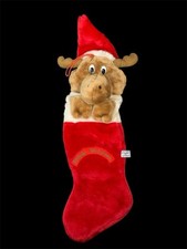 VTG 1988 Chrisha Playful Plush Reindeer Moose Christmas Stocking 24” - * Read picture