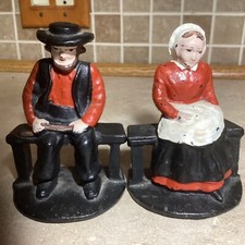 Vintage Cast Iron Amish Couple Bookends - 3 1/2 Pounds 5” Tall picture