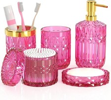 Hot-Pink Glass Bathroom Accessories Set 5 Pcs, Hot-Pink Bathroom Set, Soap ..... picture