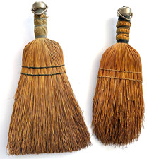 2 Vtg Hand Whisk Broom Set Primitive Straw Cottage Rustic Farmhouse Hearth Decor picture