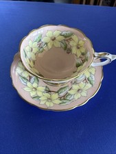 Royal Stafford Dogwood  Teacup & Saucer-Pinky Peach Yellow Flowers Gold Footed picture