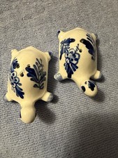 Vintage Enesco Korea H-P Turtles Salt & Pepper Shakers Cobalt Blue Floral picture
