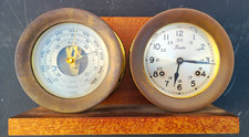 Boston Shipstrike Clock & Barometer Set Wood Base Brass Bezels Instructions picture