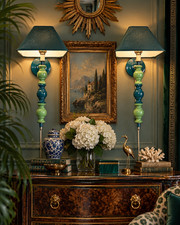 1970s Pair Teal Green Plug In Wall Sconces Hollywood Regency Lamps Shades picture