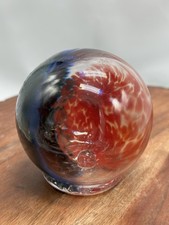 Art Fused Glass Sphere Hand Blown Paperweight Orb With Flat Base Bottom picture