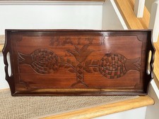 Vintage Gorgeous Ornate Haiti Hand Carved Wooden Serving Tray 21” x 10” x 2.5