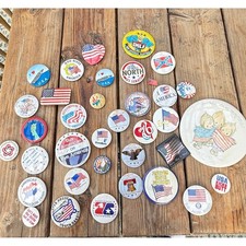 Vintage Americana Pinback Button Lot 1976 Bicentennial Political Patriotic 35pc picture