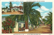 Young's Auto Court Old Town San Diego CA Linen Postcard 1940s Vintage picture
