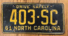 1961 North Carolina License Plate Car Tag picture