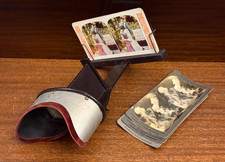 Antique Holmes Style Stereoscopic Viewer  #1   w/ 4 Stereoviews picture