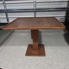 Original Vintage 1986 Hatteras Yacht Teak Salon Table Drop Leaf Pedestal Marine picture