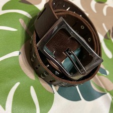 Vintage Studded Leather Belt with Large Buckle Used picture