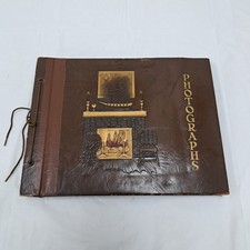 Vintage B&W Photographs Brown Photo Album Family Military Wedding Industrial Etc picture