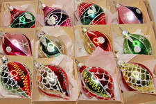 Lot Modern Vintage Glass DOTS Glittered Pictured DROP Christmas Ornament Romania picture